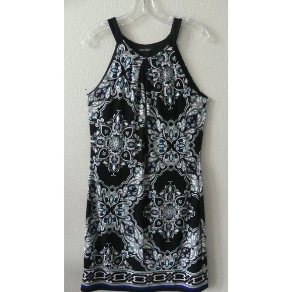 White House Black Market Shift Dress Size Small Medallion Peep Hole A-Line Black - Picture 1 of 12